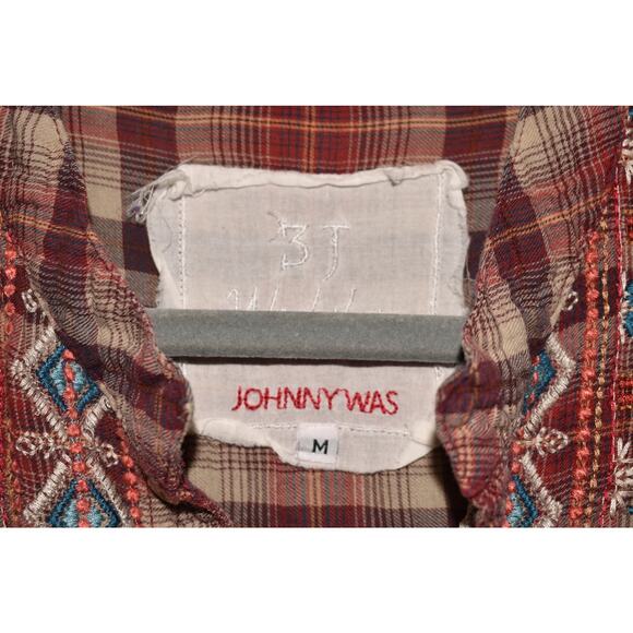 JOHNNY WAS 3J WORKSHOP $295 Plaid Embroidered Long Sleeve Tunic Dress Red Medium - Picture 4 of 4